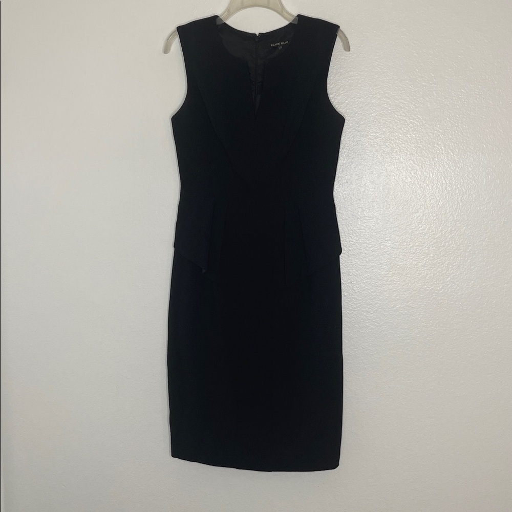 Black Halo Sashi Side Peplum Sleeveless Sheath Knee Length Dress Size 10